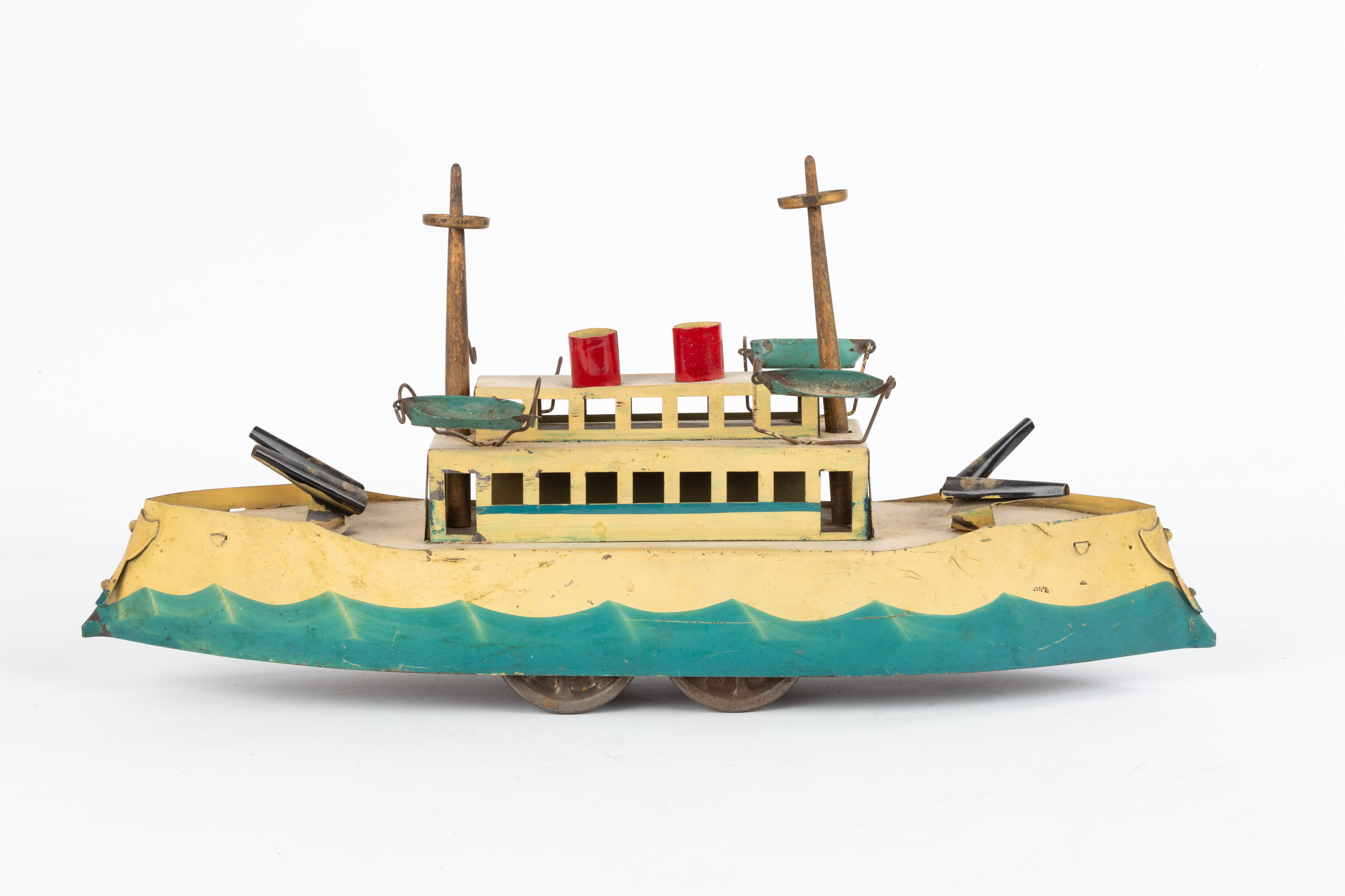 PRESSED TIN BATTLESHIP PULL TOY