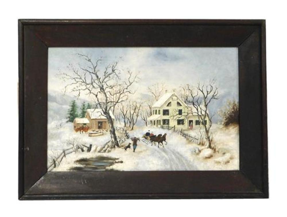 PRIMITAVE OIL ON PANEL WINTER SCENE