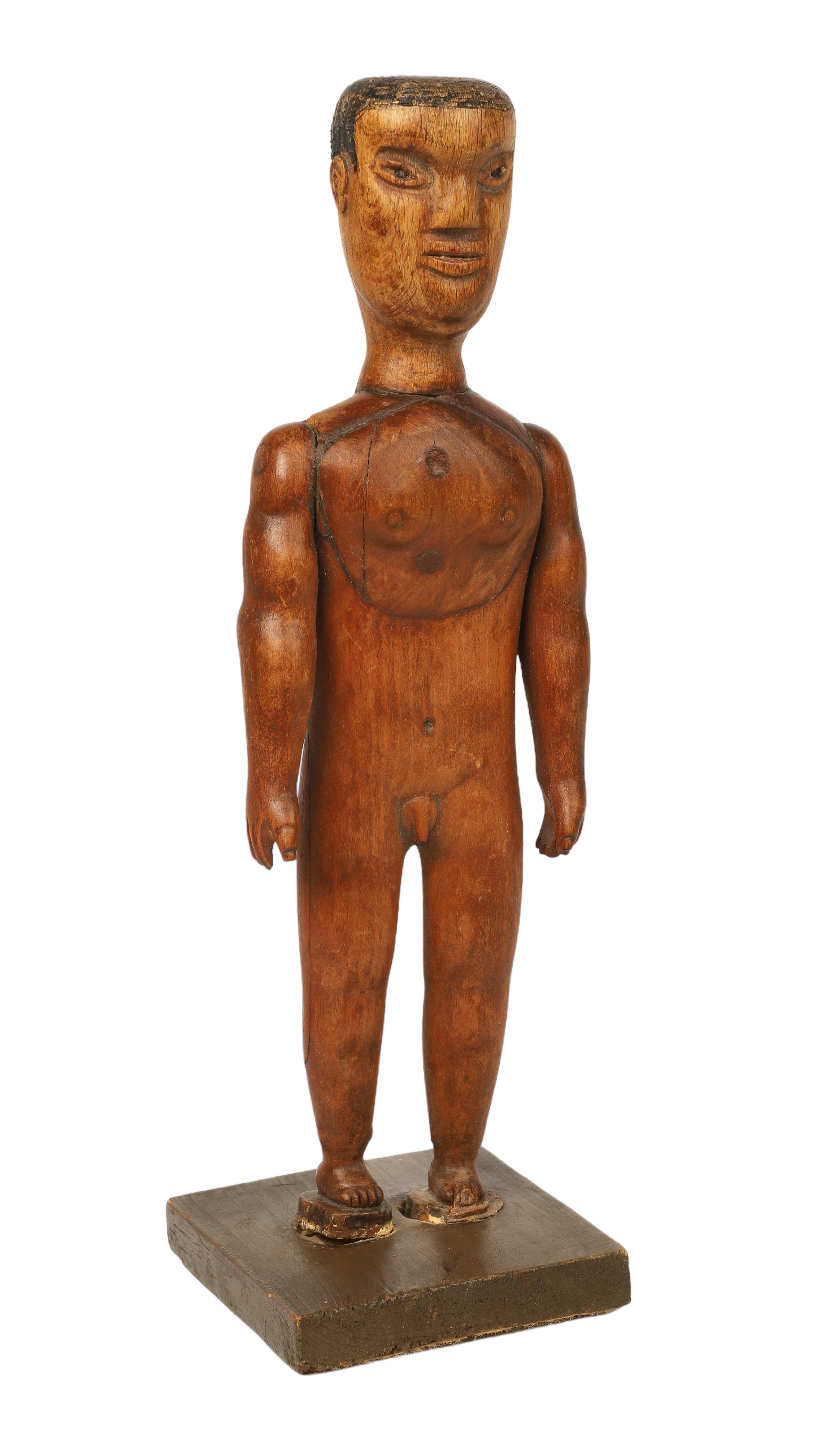 Primitive carved wood nude male