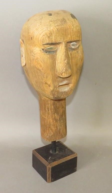 PRIMITIVE FOLK ART CARVED HEAD ON