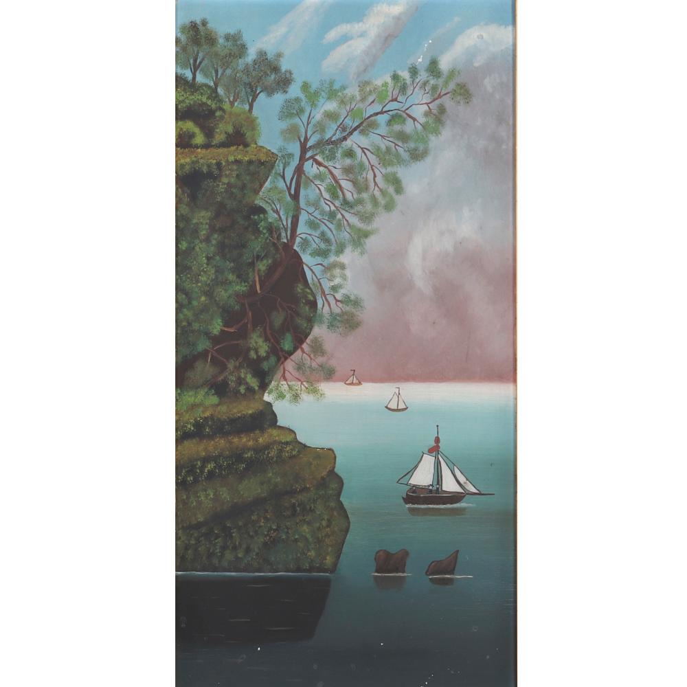 PRIMITIVE NAIVE SAILBOAT SEASCAPE