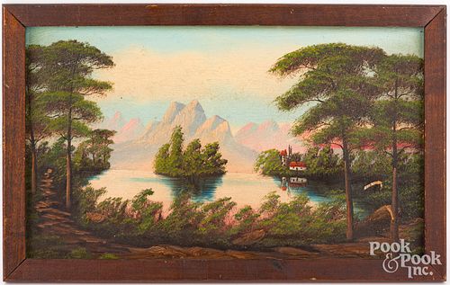 PRIMITIVE OIL ON BOARD LANDSCAPE,