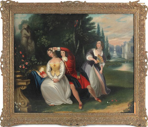 Primitive oil on canvas courting