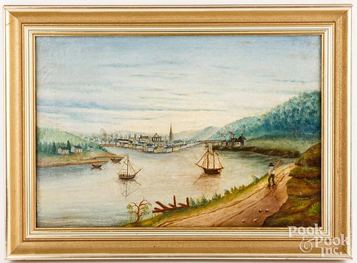 PRIMITIVE OIL ON CANVAS RIVER