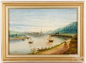 PRIMITIVE OIL ON CANVAS RIVER