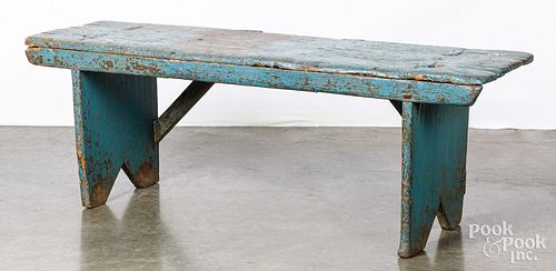 PRIMITIVE PAINTED MORTISED BENCH,