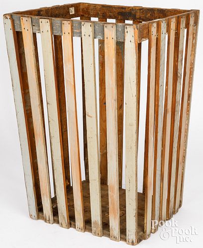PRIMITIVE PAINTED PICKET FENCE BIN,