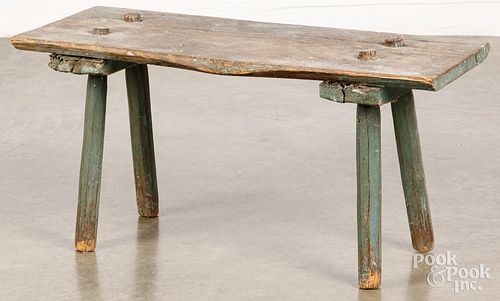 PRIMITIVE PAINTED WINDSOR BENCH,