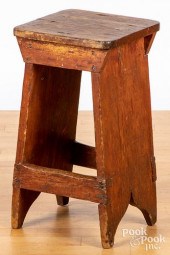 PRIMITIVE PINE STOOL, 19TH C.P