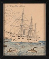 PRIMITIVE SHIP PORTRAIT DATED