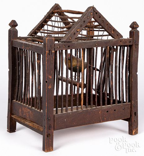PRIMITIVE TWIG BIRD CAGE, CA.