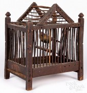 PRIMITIVE TWIG BIRD CAGE, CA.
