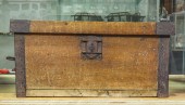 PRIMITIVE WOOD BOX WITH IRON M