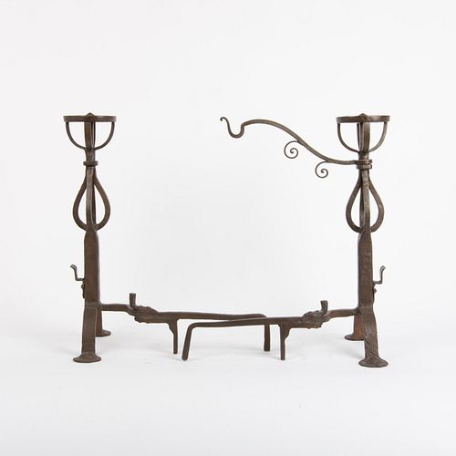 PRIMITIVE WROUGHT IRON ANDIRONS,