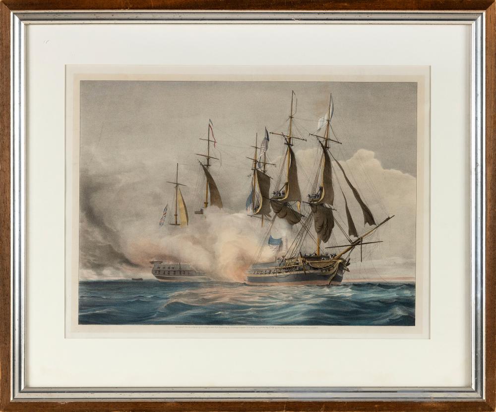PRINT OF A NAVAL BATTLE LATE
