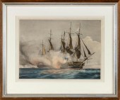 PRINT OF A NAVAL BATTLE LATE 1