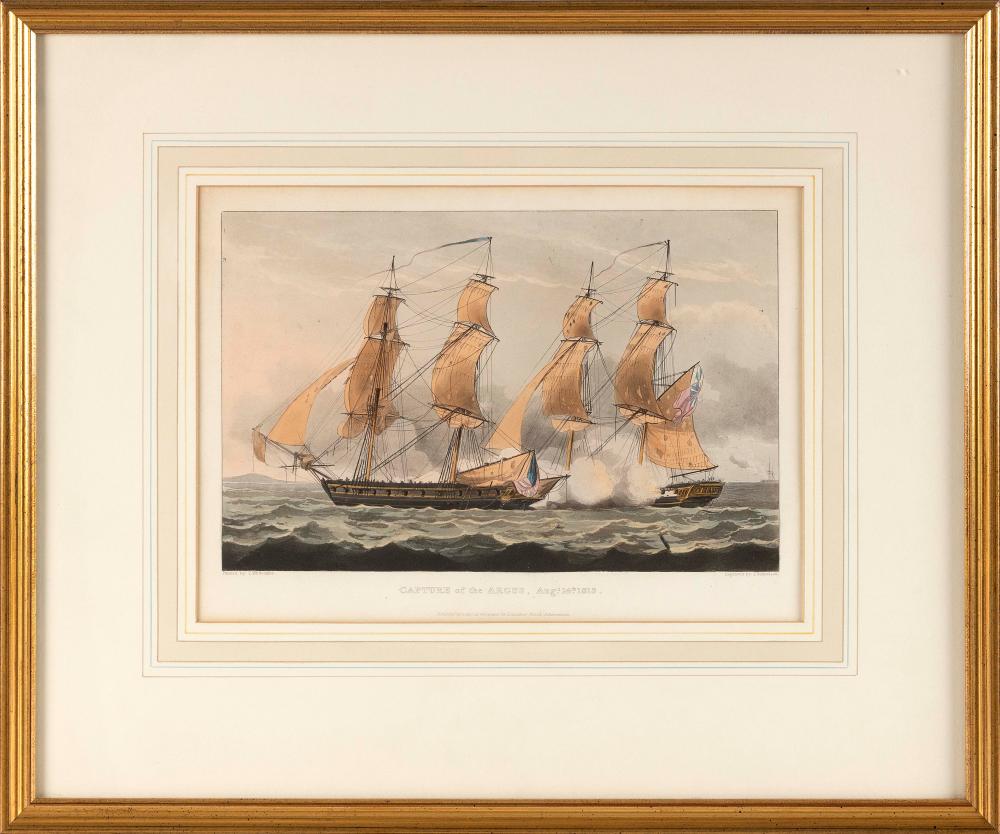 PRINT OF A NAVAL BATTLE SCENE