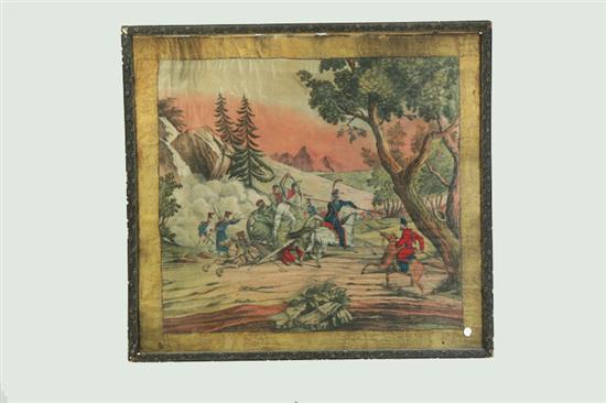 PRINT ON SILK OF BATTLE SCENE (