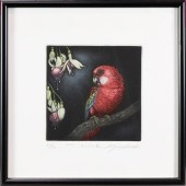 PRINT, PARAKEET AND FLOWERS Ja