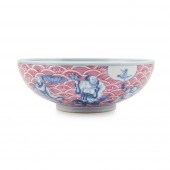 PUCE-ENAMELED BLUE AND WHITE B