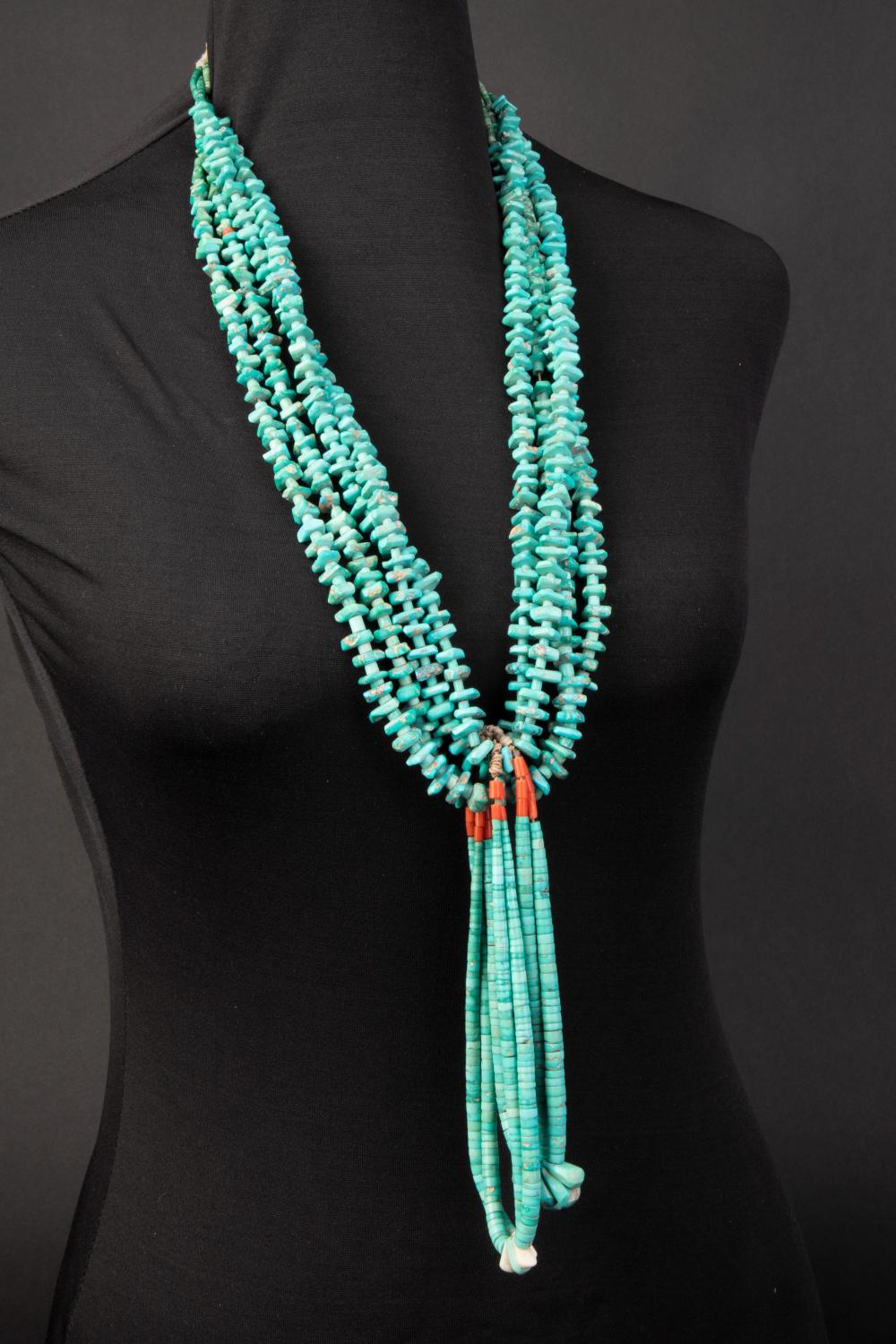 PUEBLO, FOUR STRAND TURQUOISE TAB