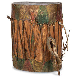 Pueblo Painted Drum, with Beater