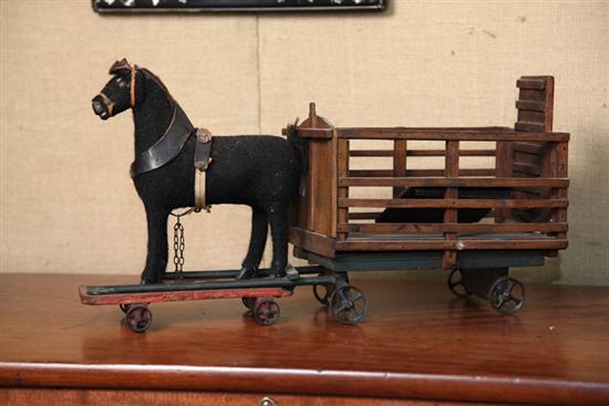 PULL TOY. Wooden wagon with