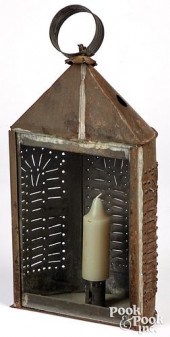 PUNCHED TIN CANDLE LANTERN, 19