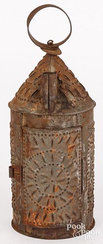 PUNCHED TIN CANDLE LANTERN, 19TH