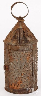 PUNCHED TIN CANDLE LANTERN, 19