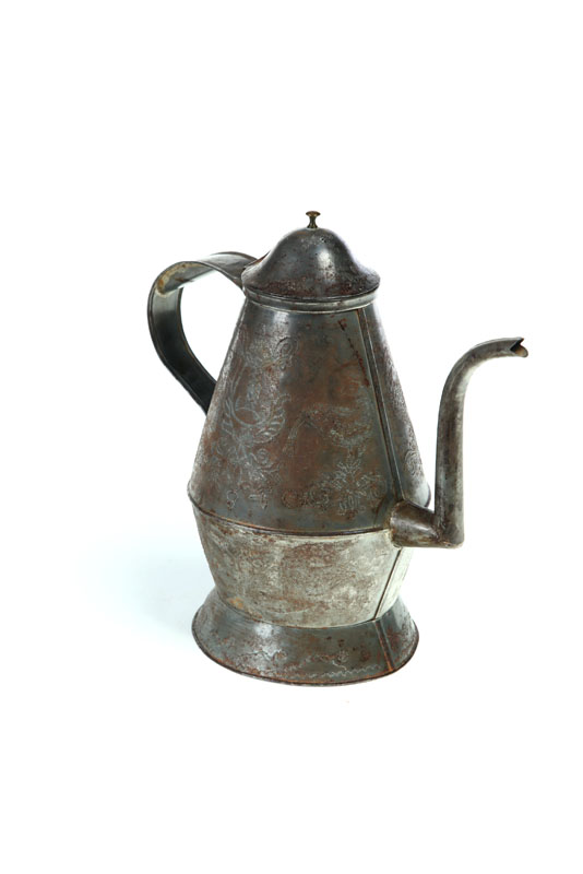 PUNCHED TIN COFFEE POT.  Attributed
