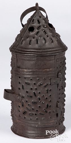 PUNCHED TIN LANTERN, 19TH C., 11"