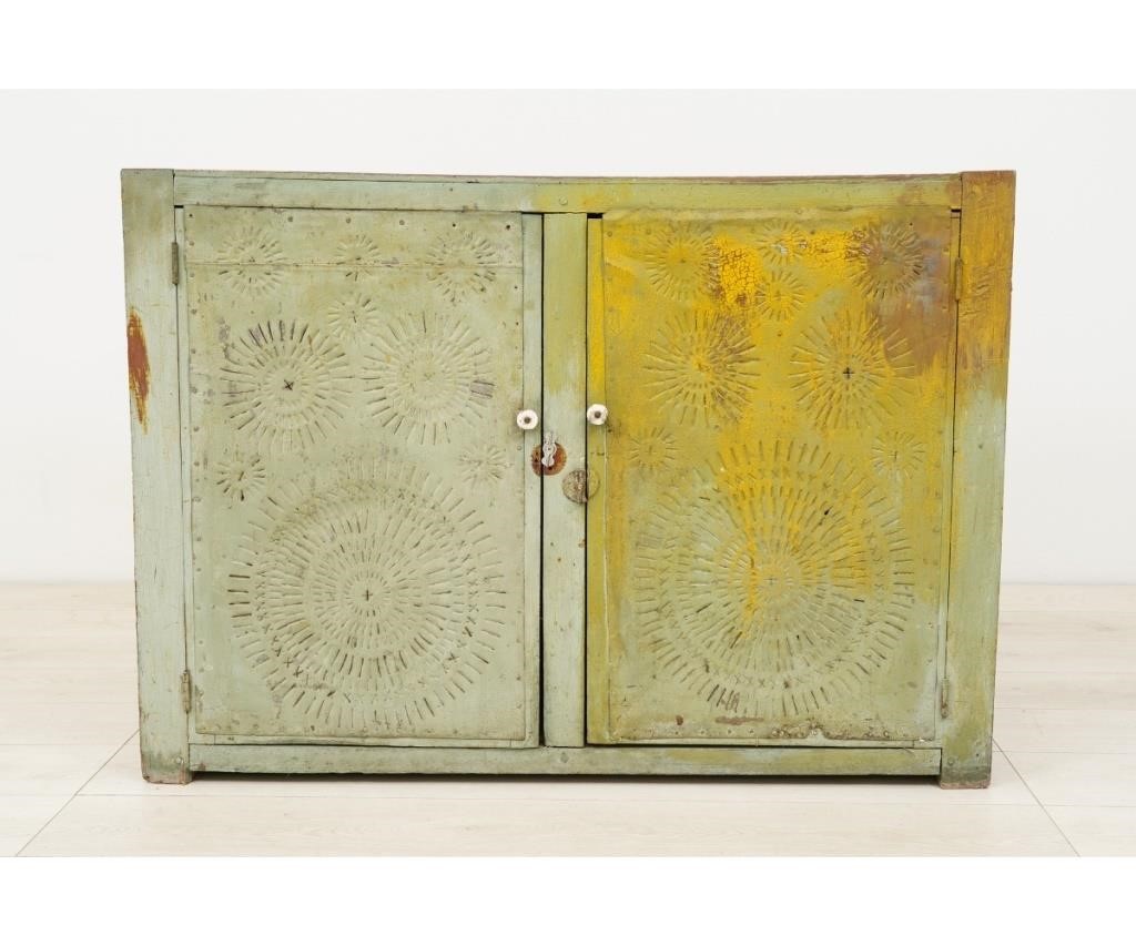 Punched tin pie safe with two