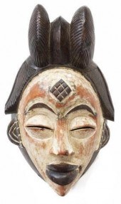 PUNU CARVED WOOD RITUAL MASK,