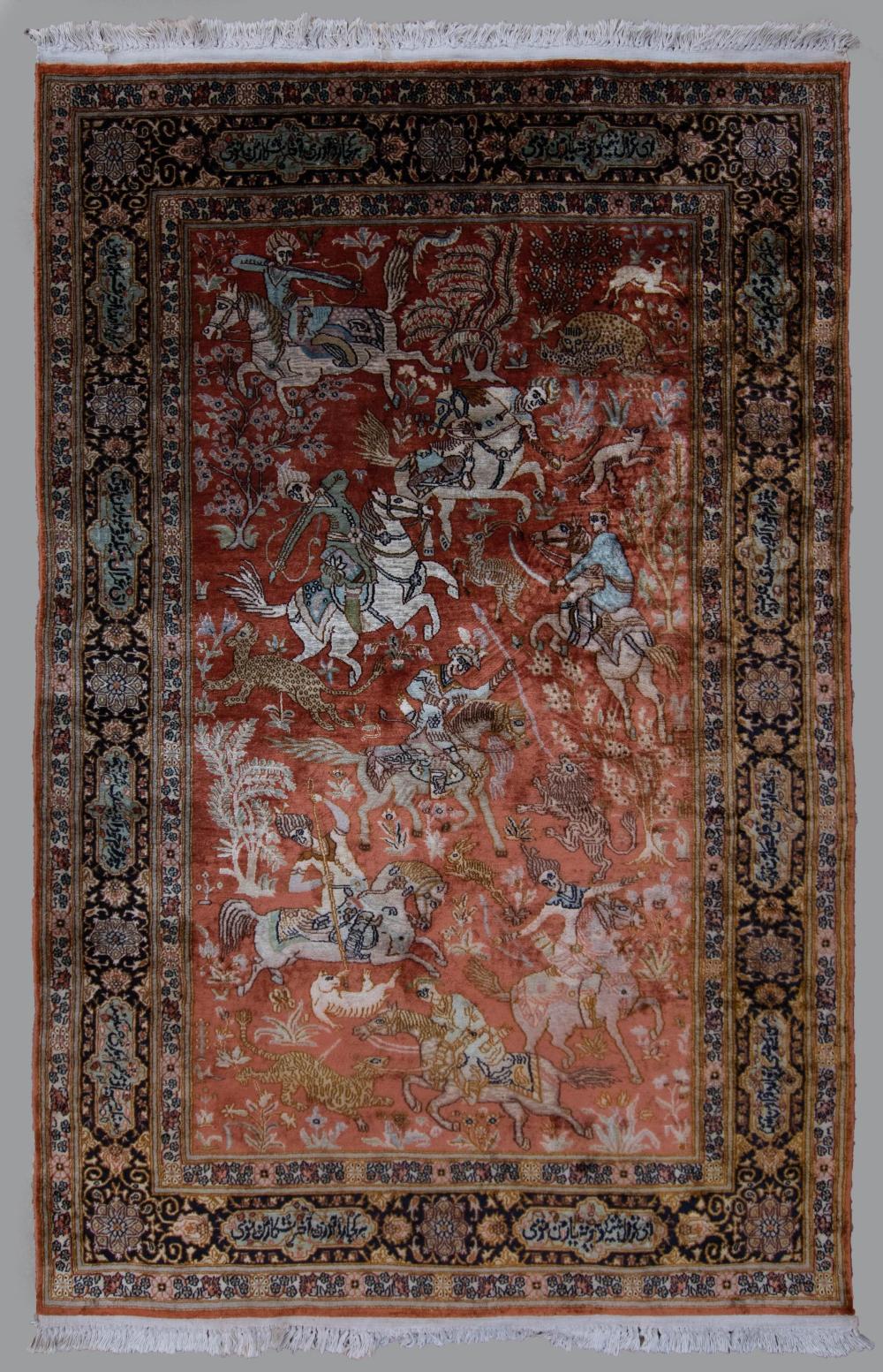 PURE SILK KASHMIRI HUNTING SCENE