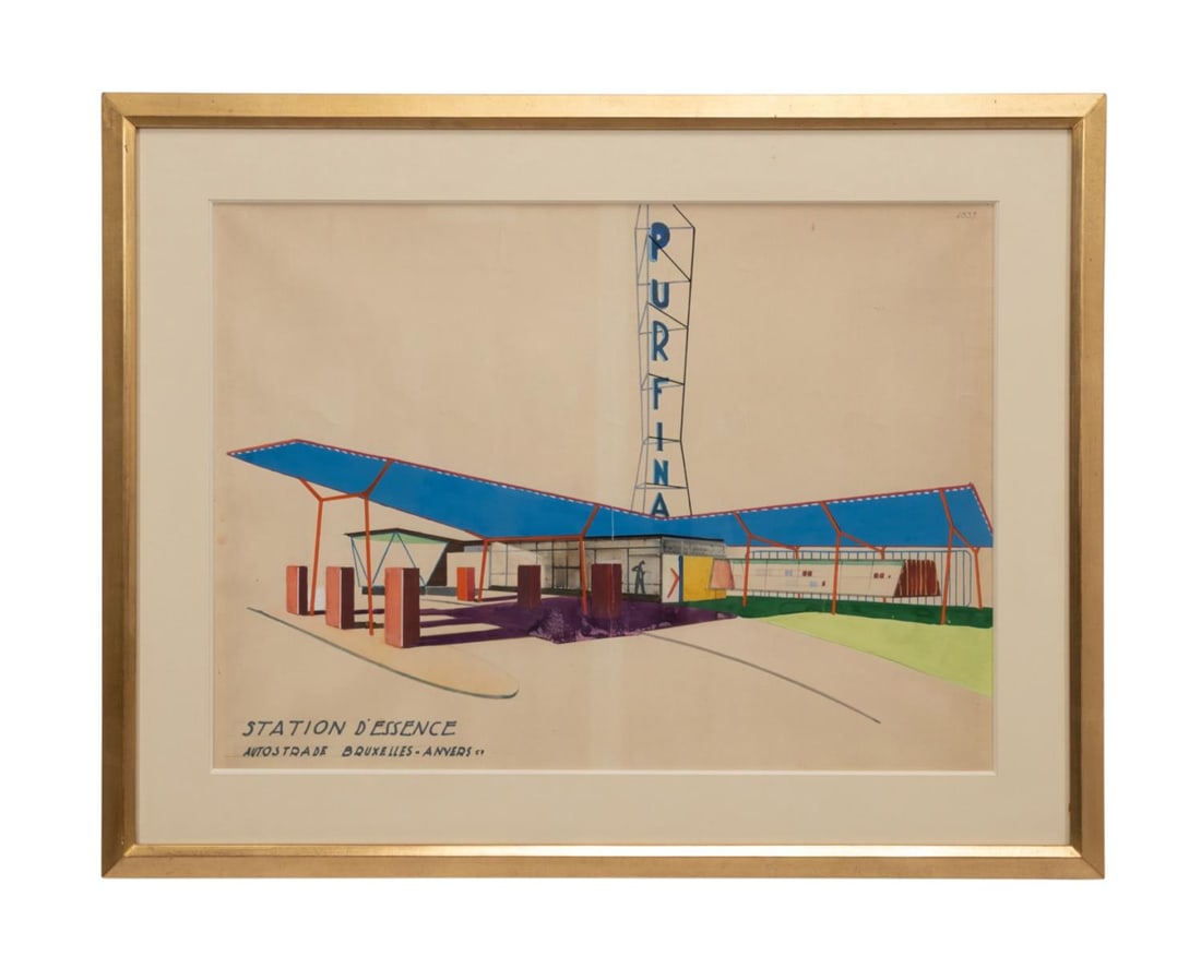 PURFINA PETREL 1957 STATION GOUACHE