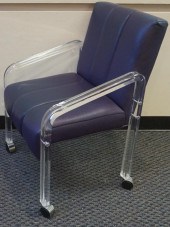 PURPLE UPHOLSTERED AND ACRYLIC