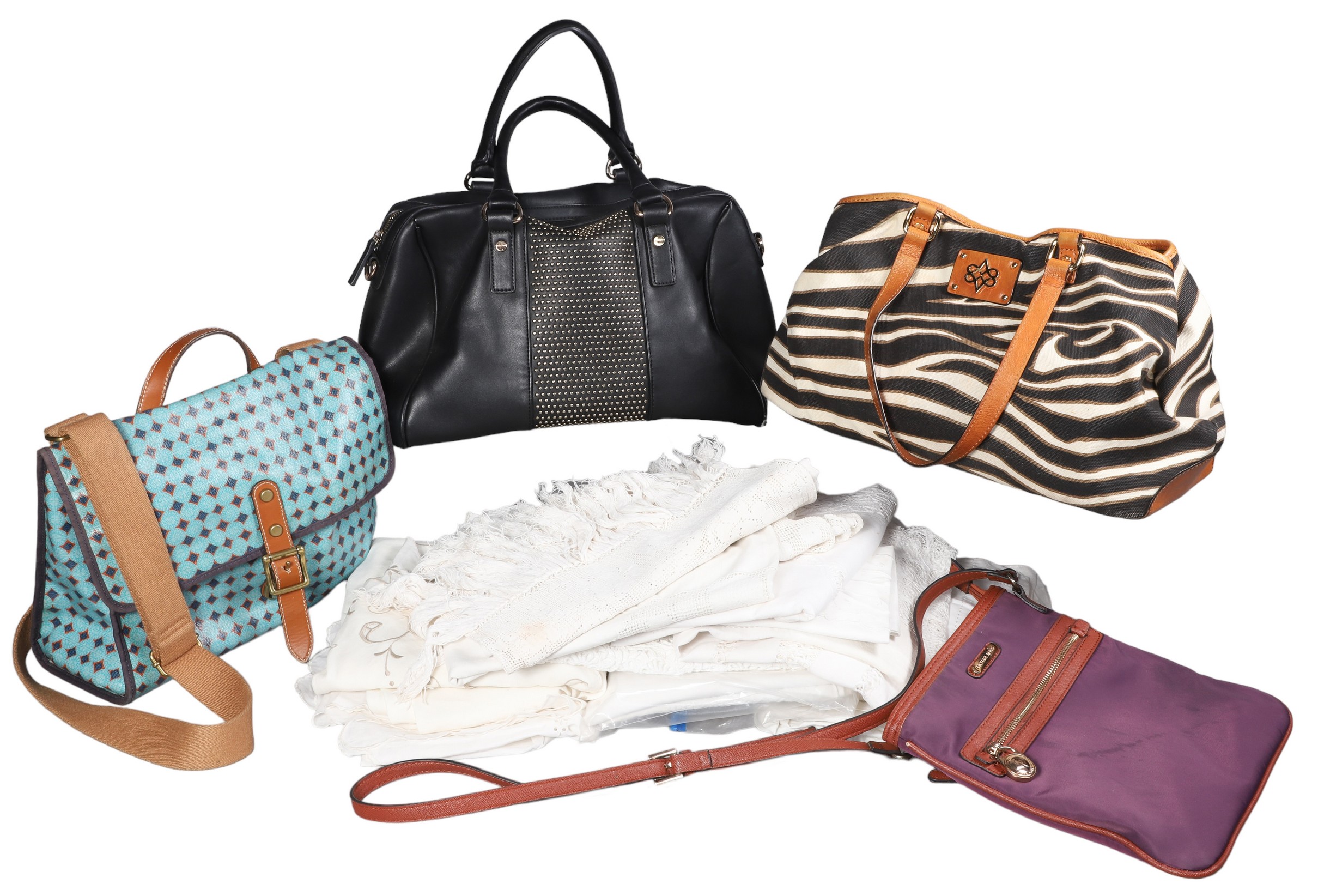 purses and vintage linens to