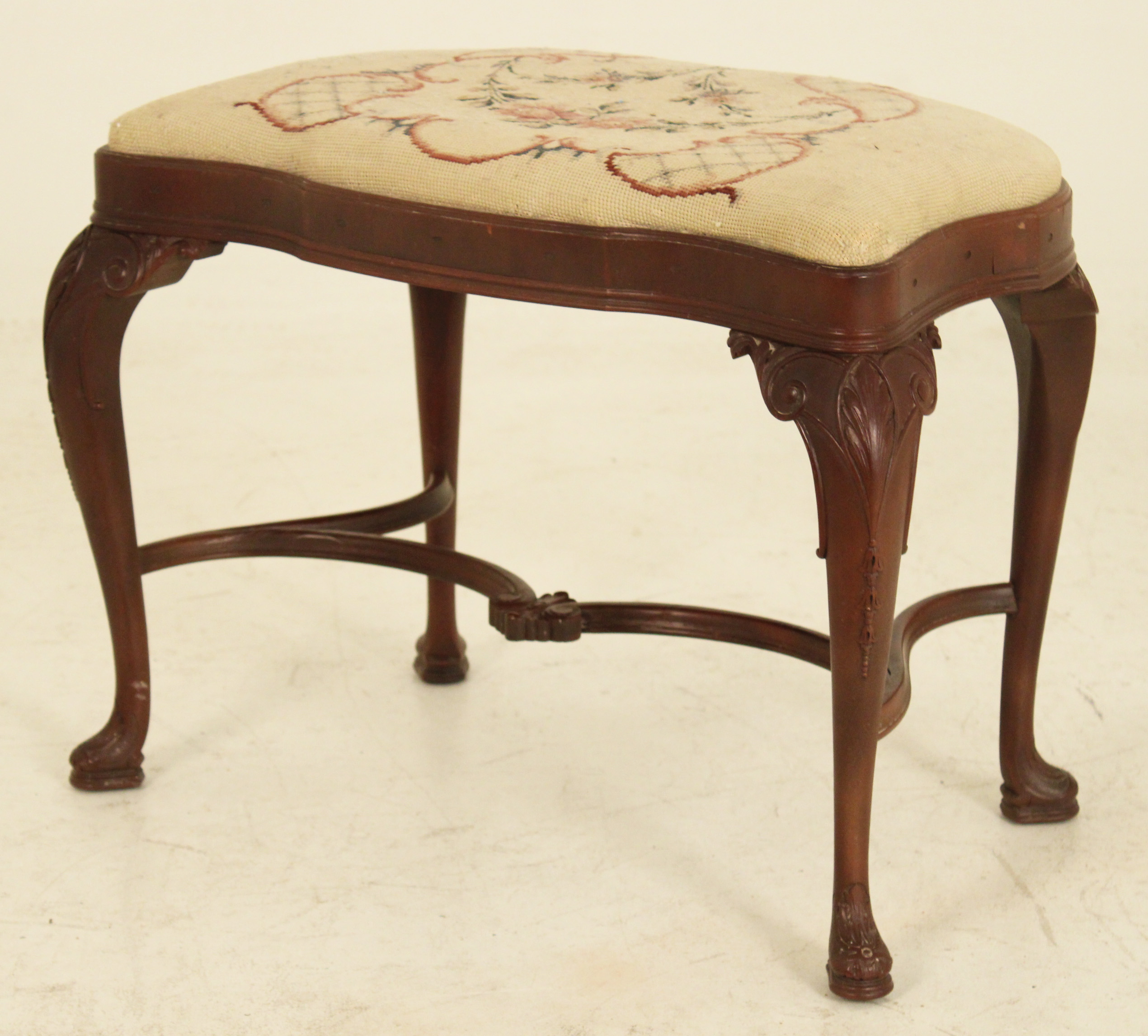 QA STYLE MAHOGANY NEEDLEPOINT STOOL
