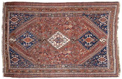 Qashqai rug, three blue and ivory
