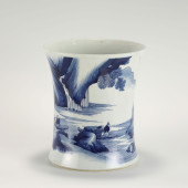 QING BLUE AND WHITE BRUSH POT<