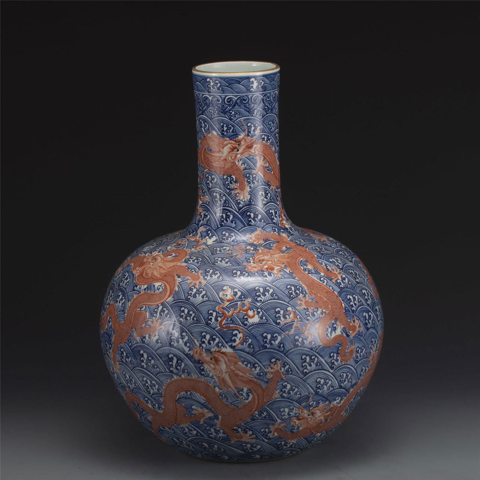 QING BLUE & WHITE ALUM RED DRAGON