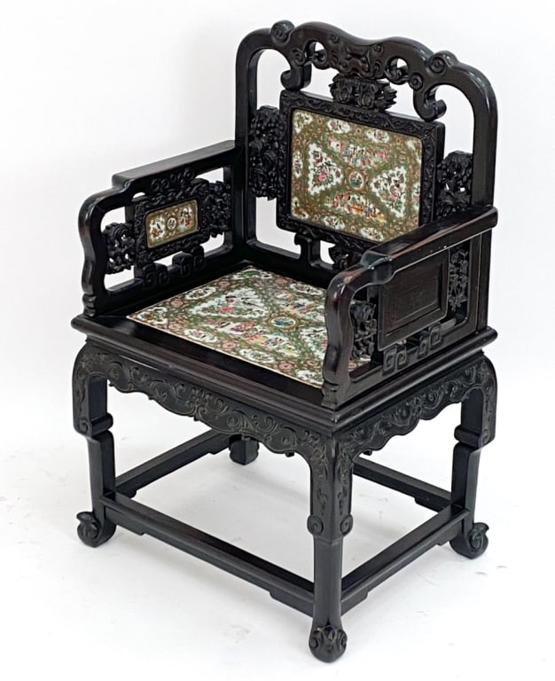 QING DYNASTY HARDWOOD & PORCELAIN