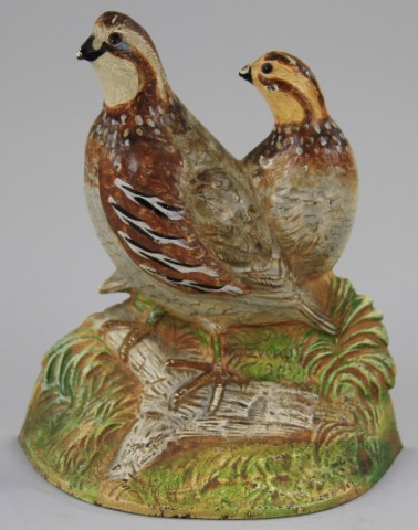 QUAILS DOORSTOP Hubley signed ''?