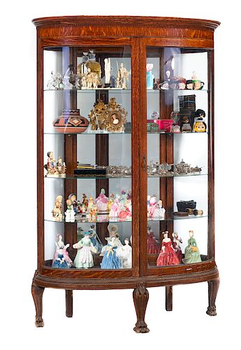 QUARTER SAWN OAK CURVED GLASS CURIO