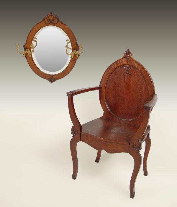 QUARTER SAWN OAK HALL CHAIR AND