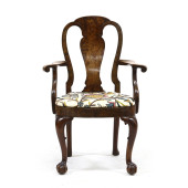QUEEN ANNE BURL WOOD ARMCHAIR<