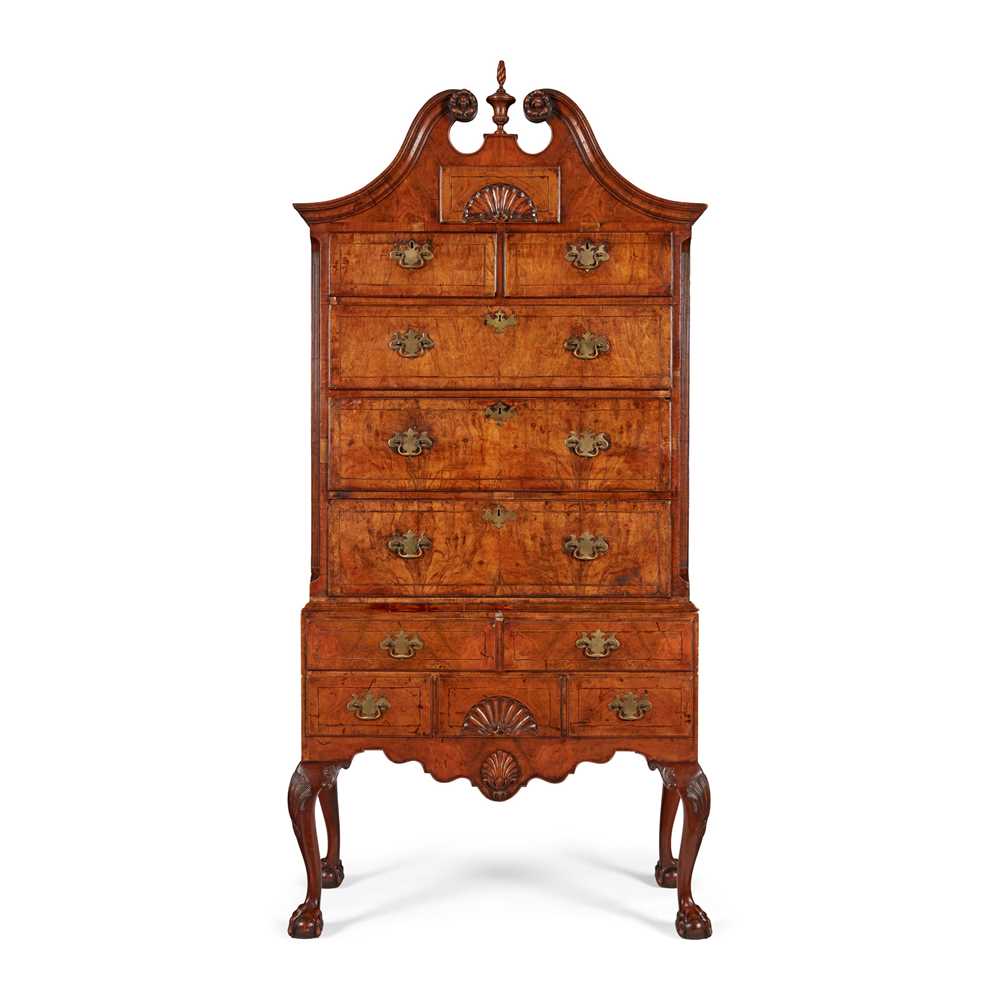 QUEEN ANNE CARVED WALNUT HIGH CHEST