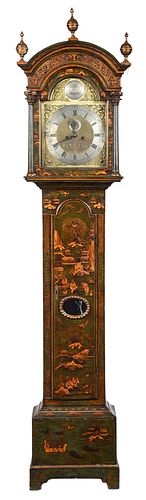 QUEEN ANNE GREEN JAPANNED TALL CASE