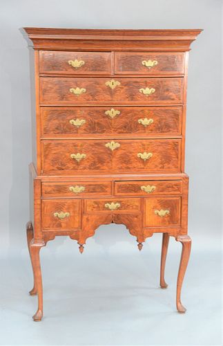 QUEEN ANNE HIGHBOY, WALNUT AND BURL